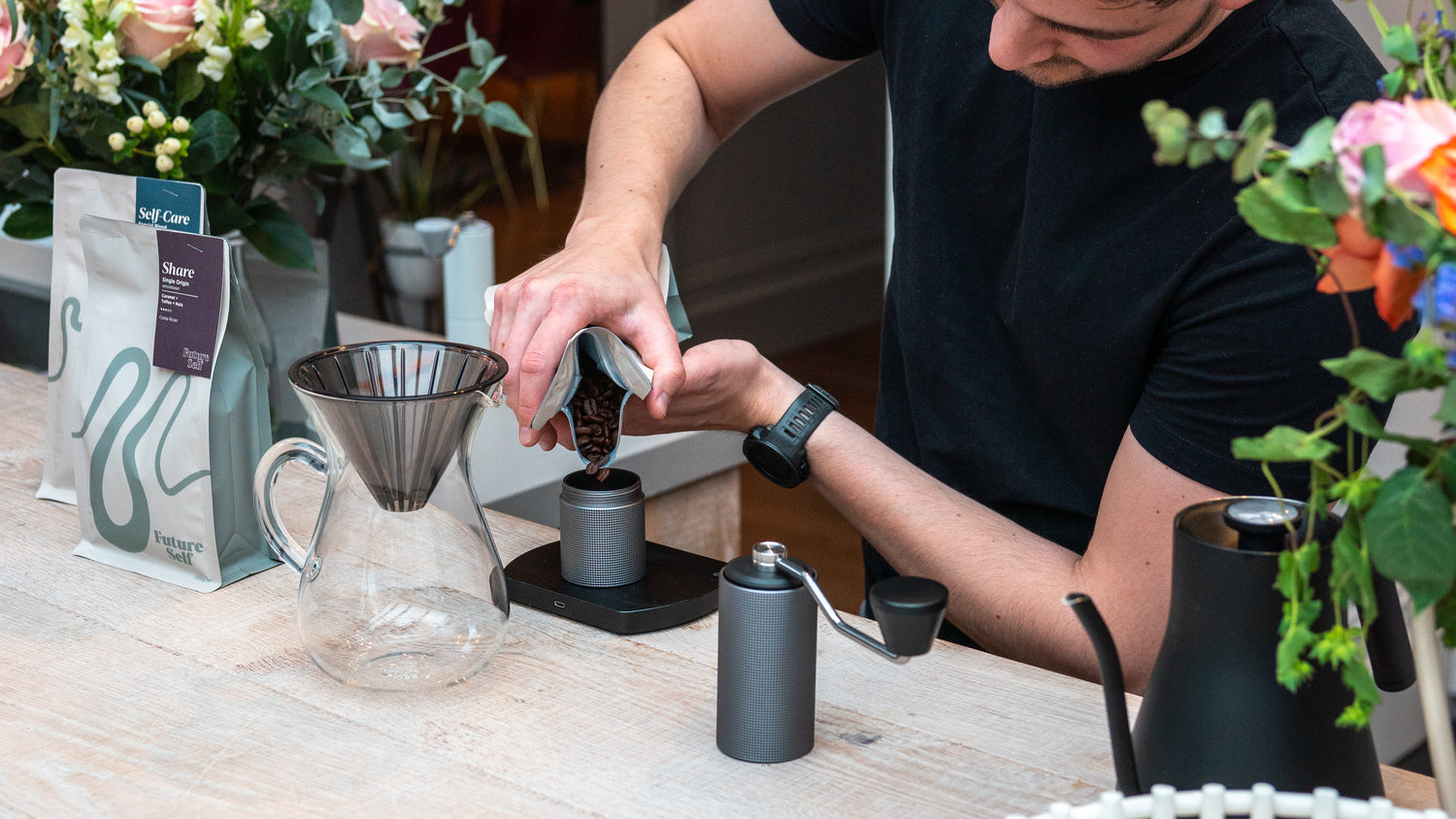 Coffee being made by a barista using the pour over method