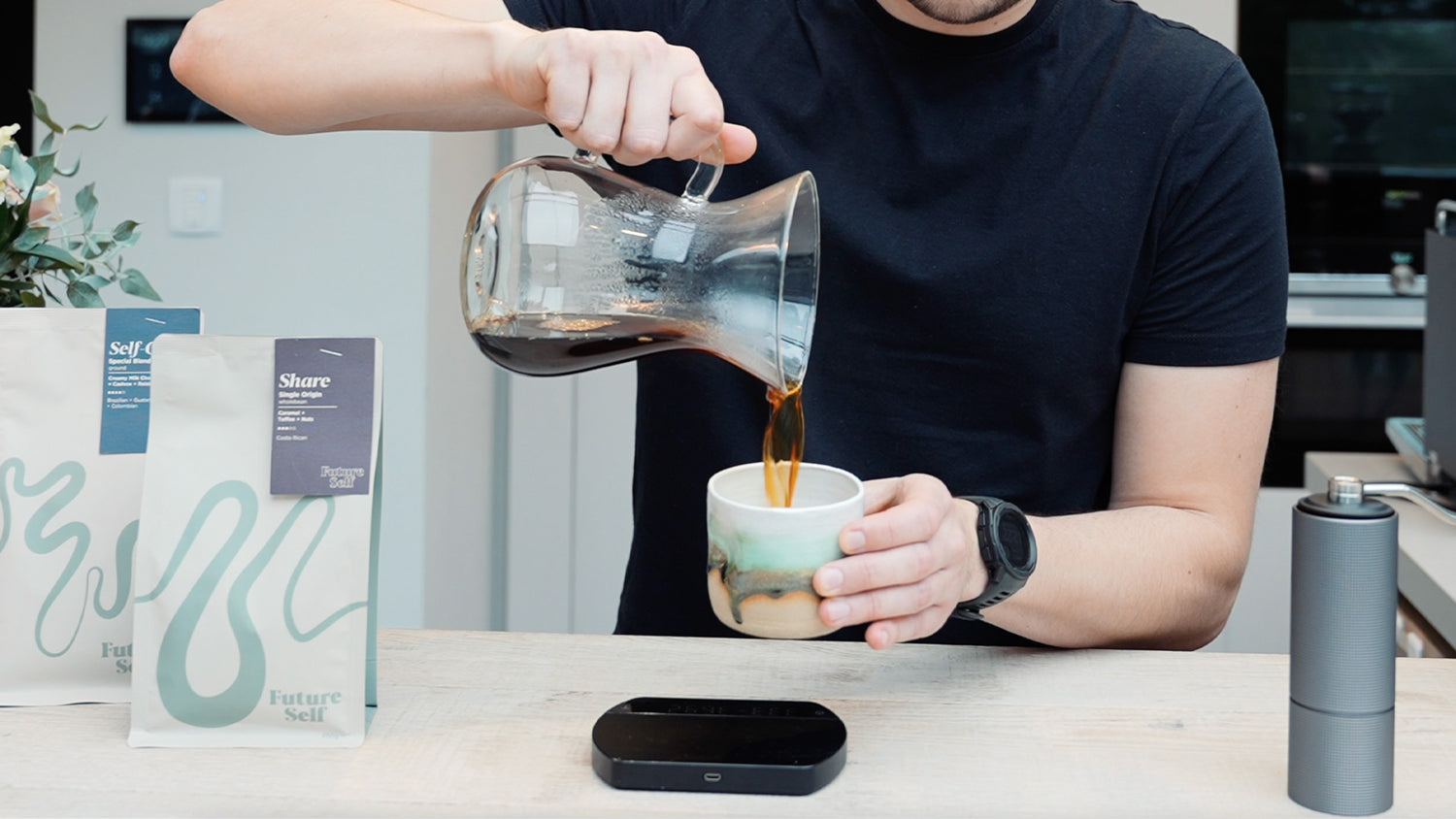 Pour Over Coffee Into Ceramic Mug